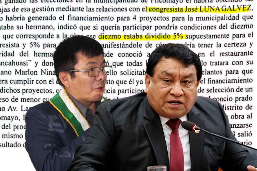 Investigan a José Luna Gálvez por presunto cobro de coimas en obras que superan los S/ 4 millones