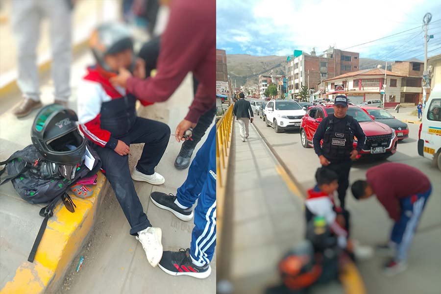 Motociclista y su hijo menor sufren lesiones leves tras caída en Huancayo